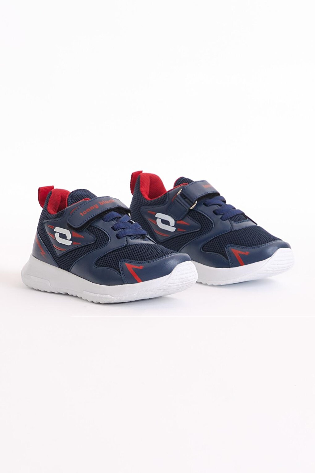 Children's Unisex Navy Blue Red Breathable Fabric Patterned Velcro Sports Shoes