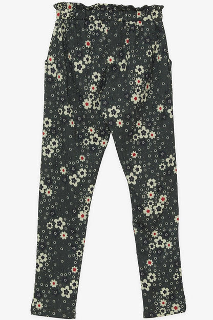 Girl's Leggings Trousers Bow Floral Khaki Green (6-12 Years)