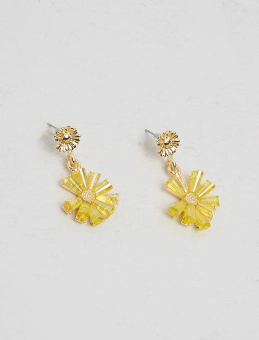 Yellow Flower Figured Dangle Earrings