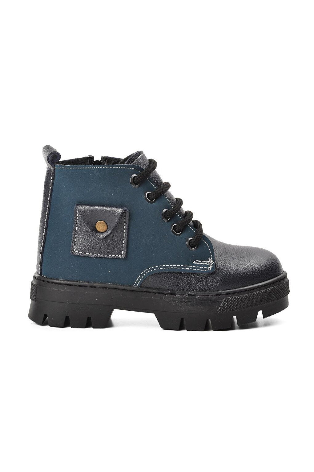 Arz 2301003-P Navy Blue-Petroleum Shearling Children's Boots