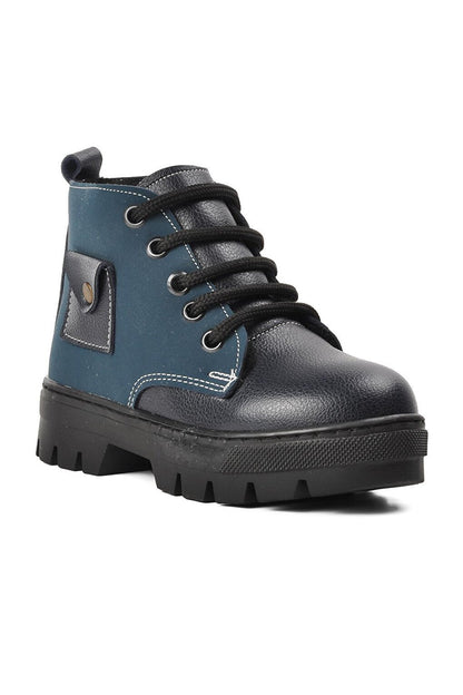 Arz 2301003-P Navy Blue-Petroleum Shearling Children's Boots