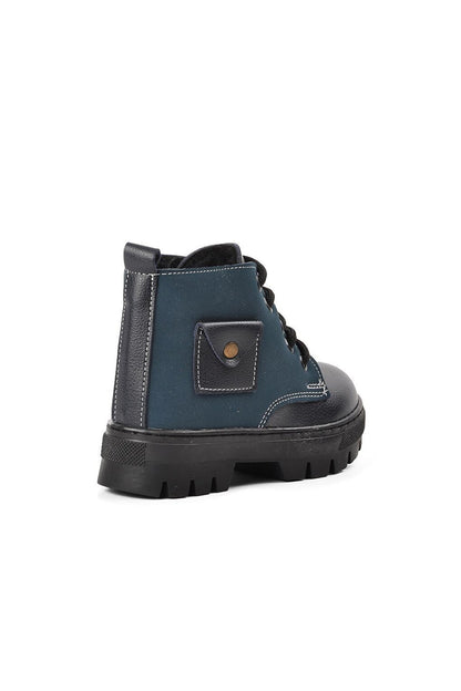 Arz 2301003-P Navy Blue-Petroleum Shearling Children's Boots