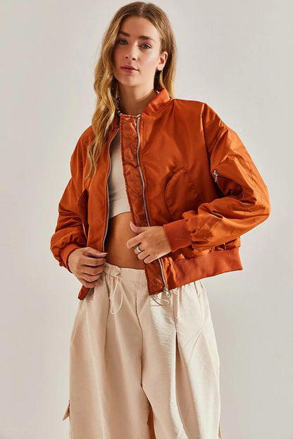 Women's Sleeve Zippered Bomber Coat