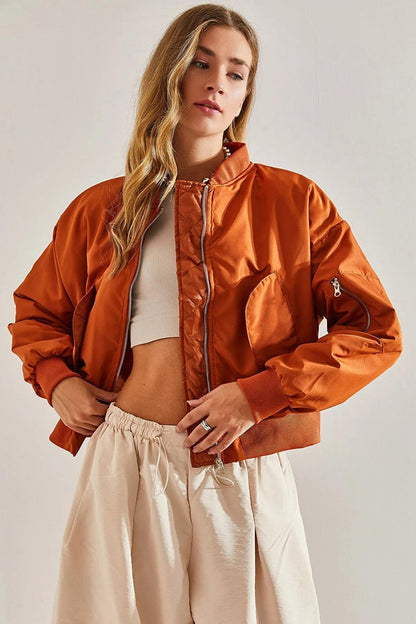 Women's Sleeve Zippered Bomber Coat