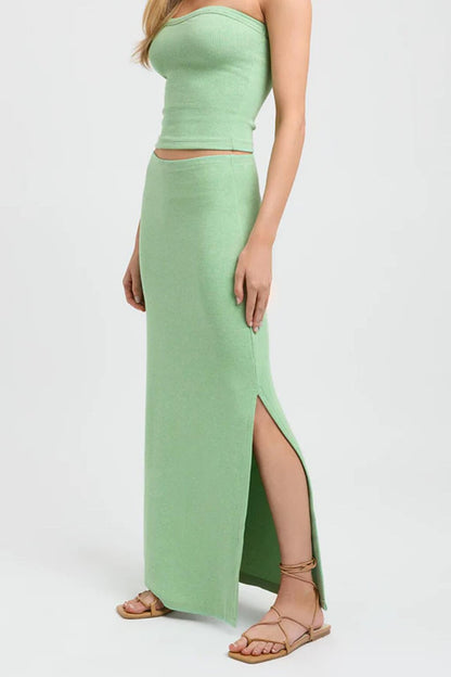 Green Basic Slit Detailed Women's Long Skirt MG1650