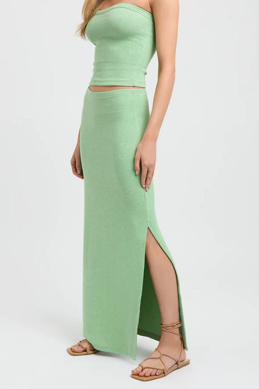 Green Basic Slit Detailed Women's Long Skirt MG1650