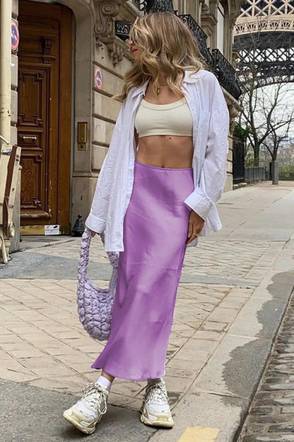 Lilac Basic Long Satin Skirt MG1409