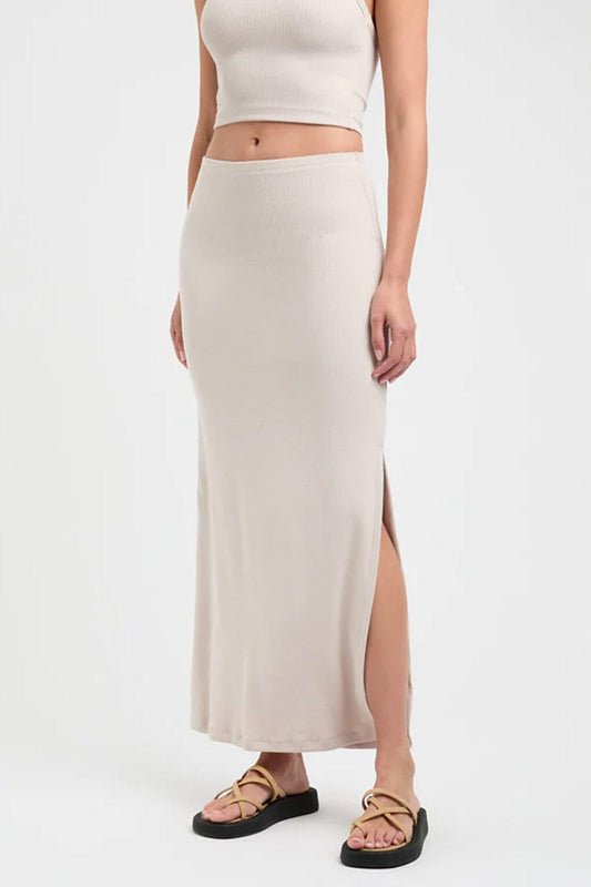 Beige Basic Slit Detailed Women's Long Skirt MG1650