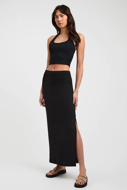 Black Basic Slit Detailed Women's Long Skirt MG1650