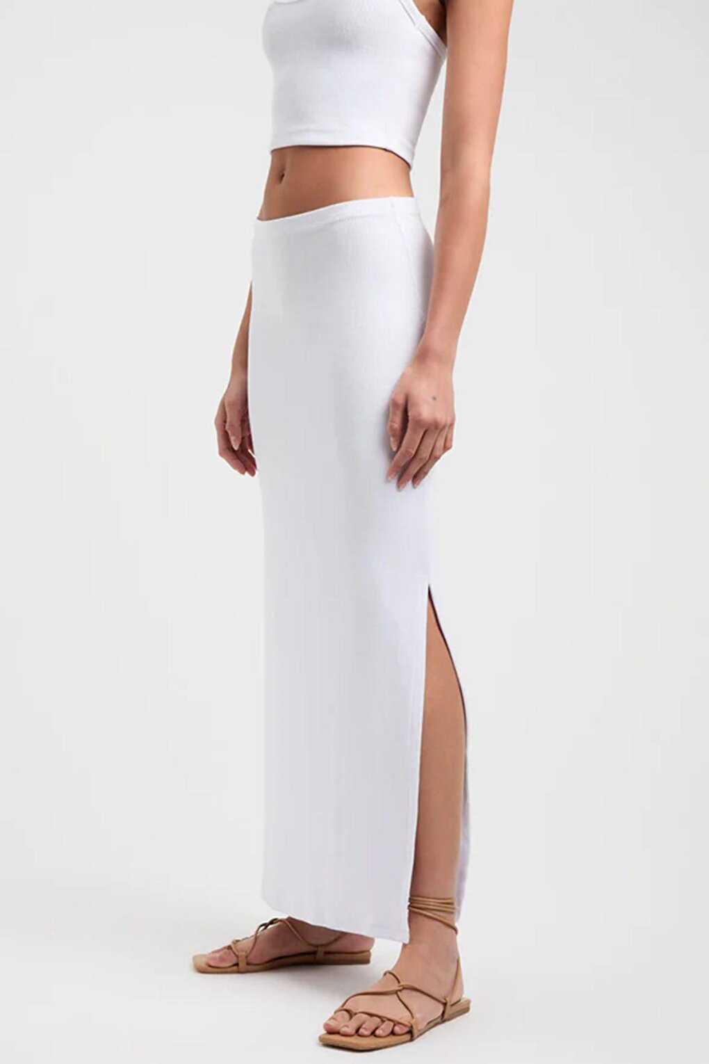 White Basic Slit Detailed Women's Long Skirt MG1650