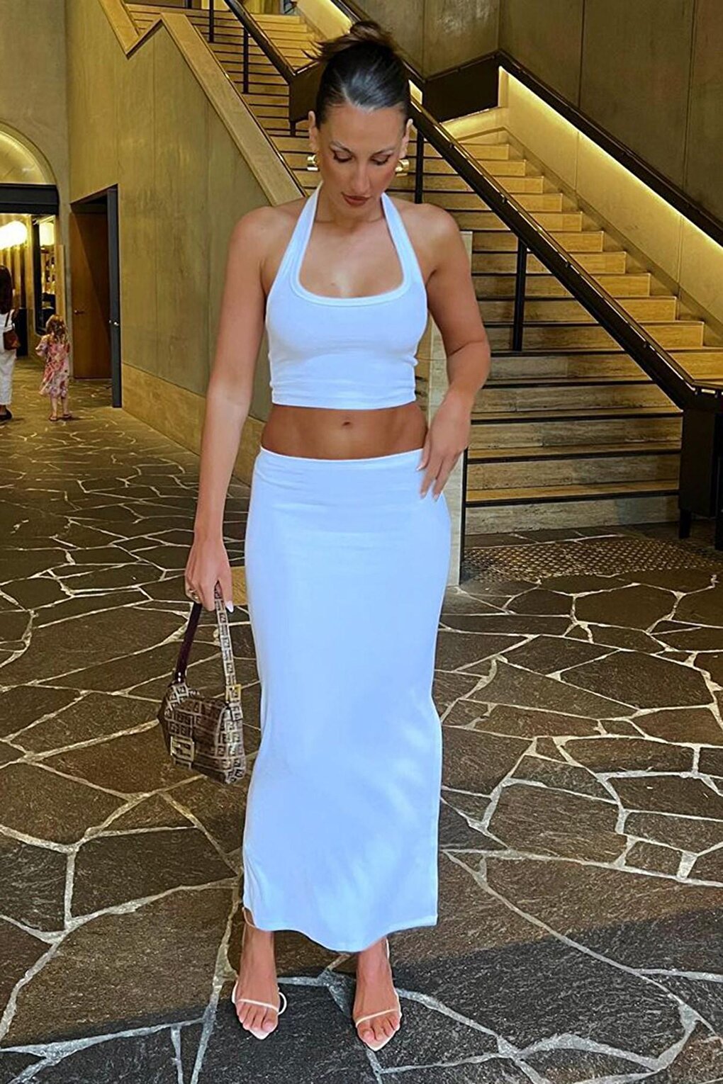 White Basic Slit Detailed Women's Long Skirt MG1650