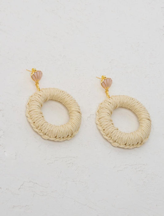 Ecru Cream Braided Hoop Model Hanging Earrings