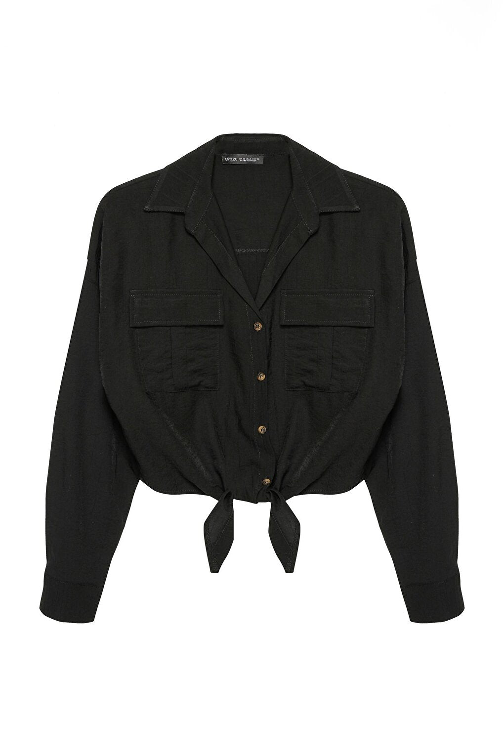 Tie Detailed Crop Shirt Black