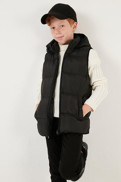 Zippered Hooded Pocket Puffer Vest 5761983