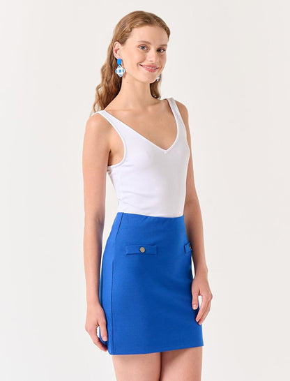 Blue Slim Fit High Waist Mini Skirt