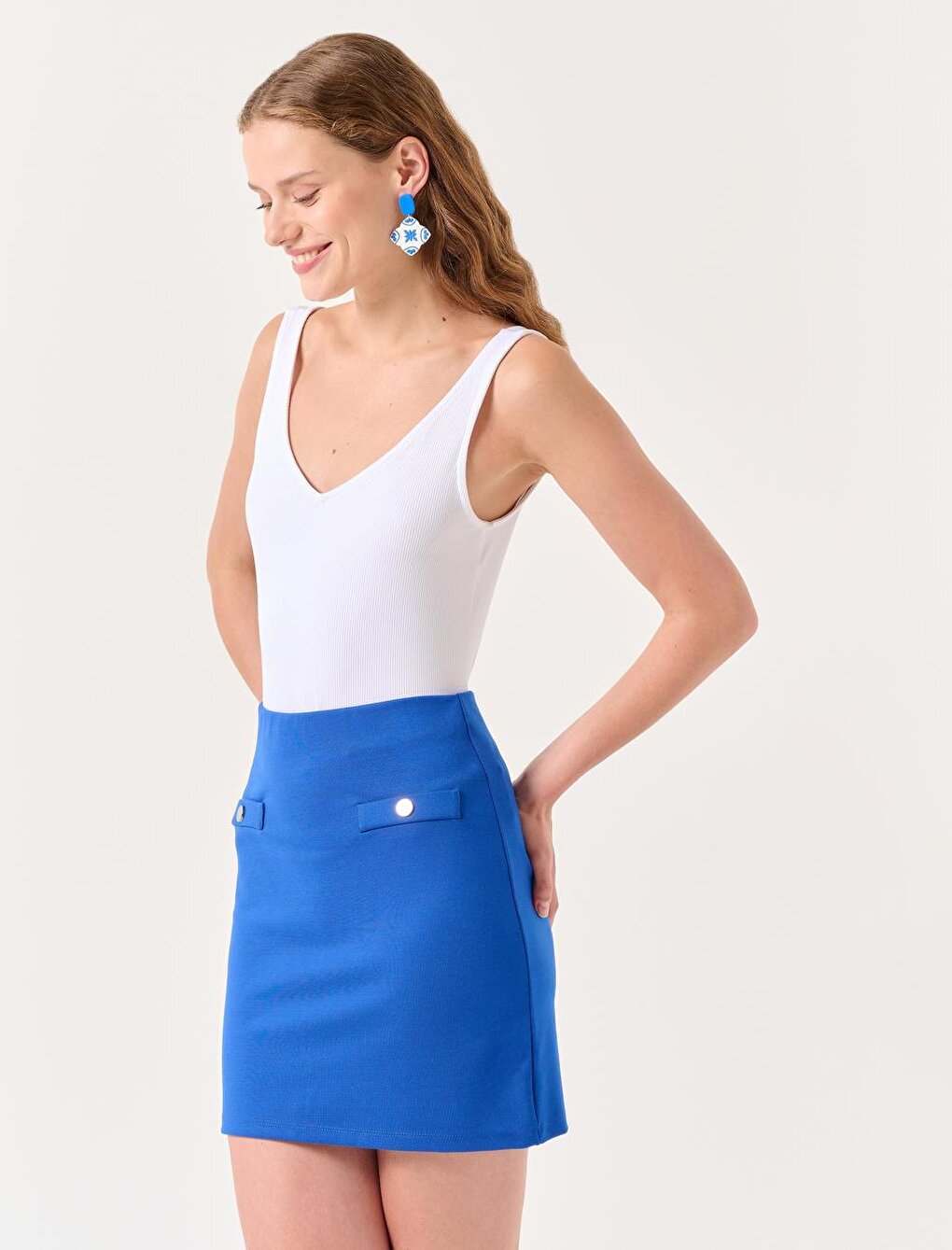 Blue Slim Fit High Waist Mini Skirt