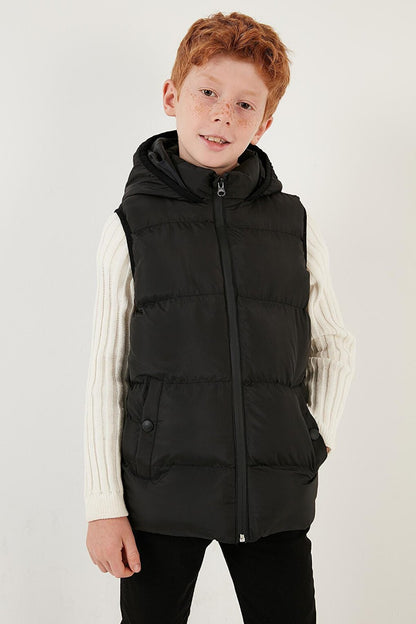 Zippered Hooded Pocket Puffer Vest 5761983