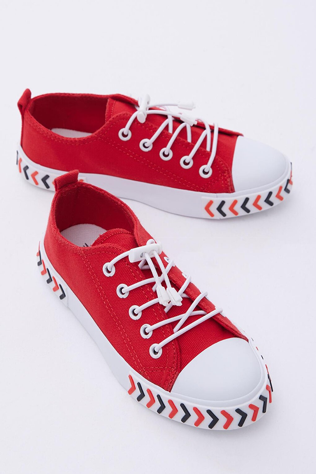 Children's Unisex Red Comfortable Fit Arrow Detailed Rubber Laced Fabric Sports Shoes