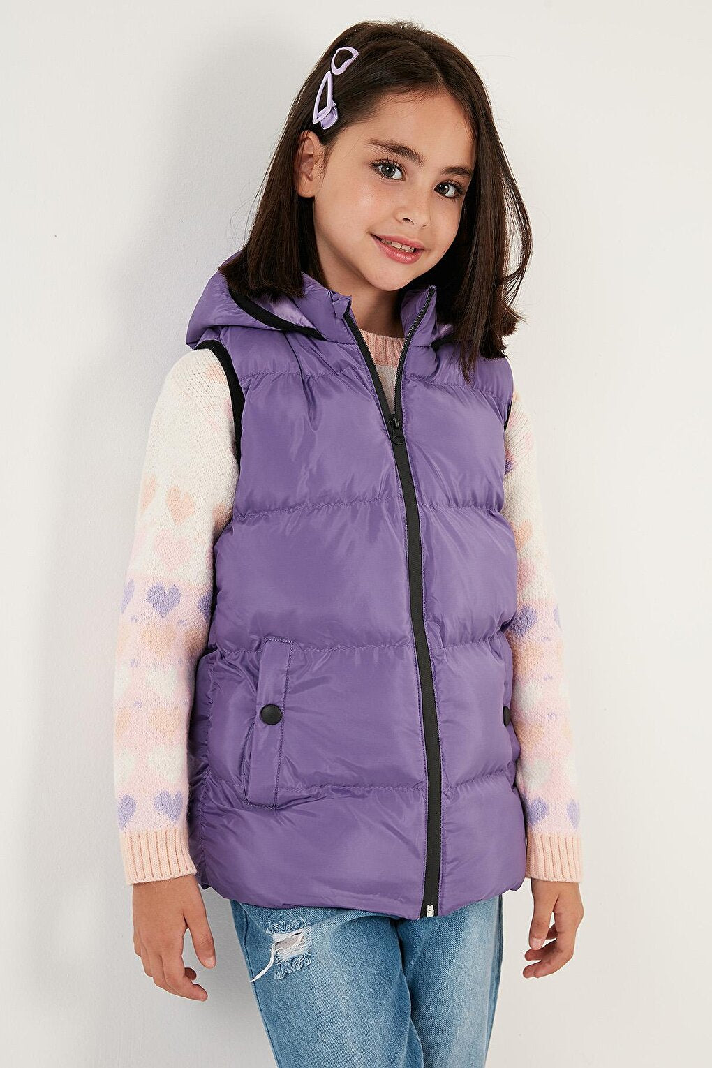 Zippered Hooded Pocket Puffer Vest 5761983