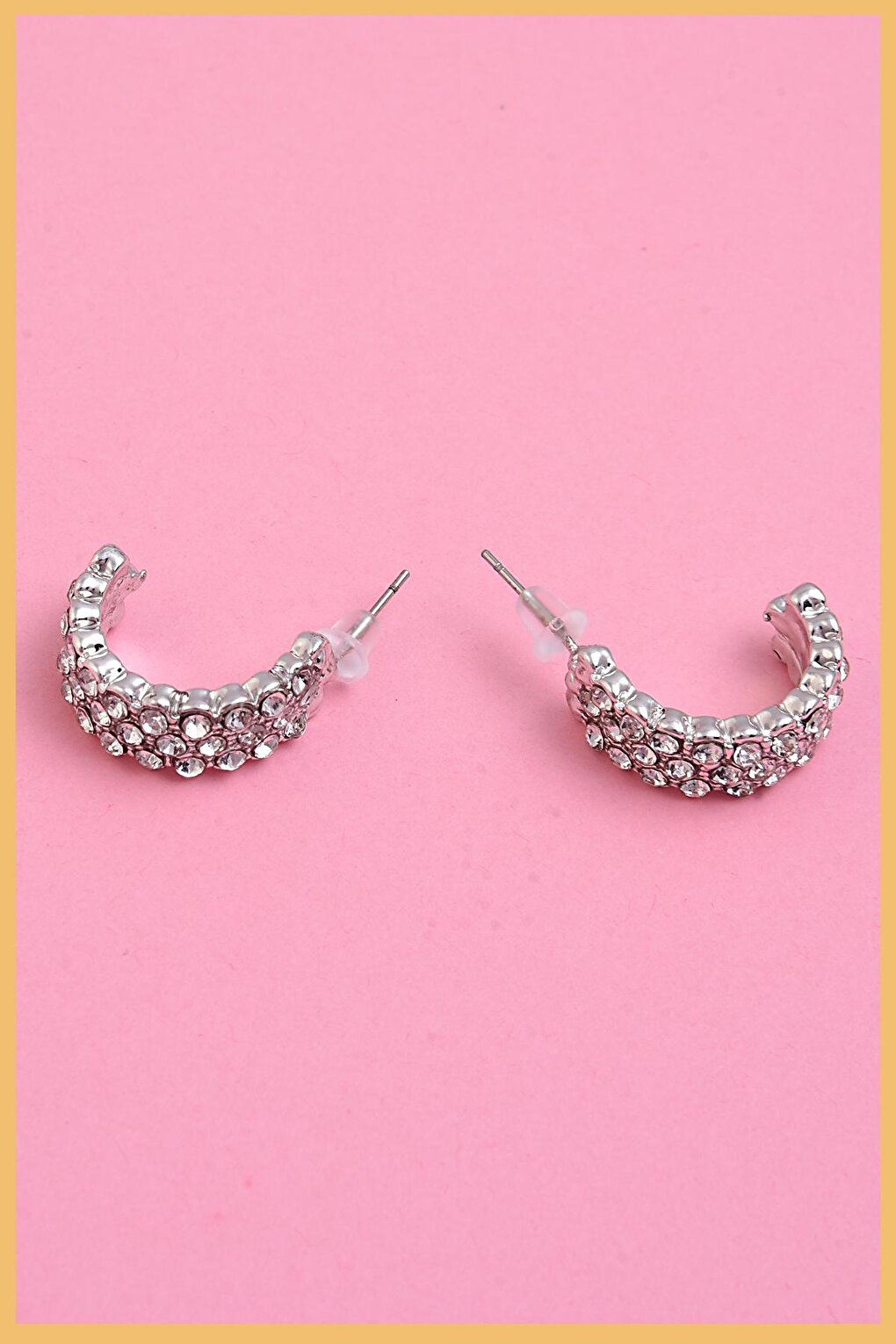 Silver 2-Piece Zircon Stone Hoop Earring