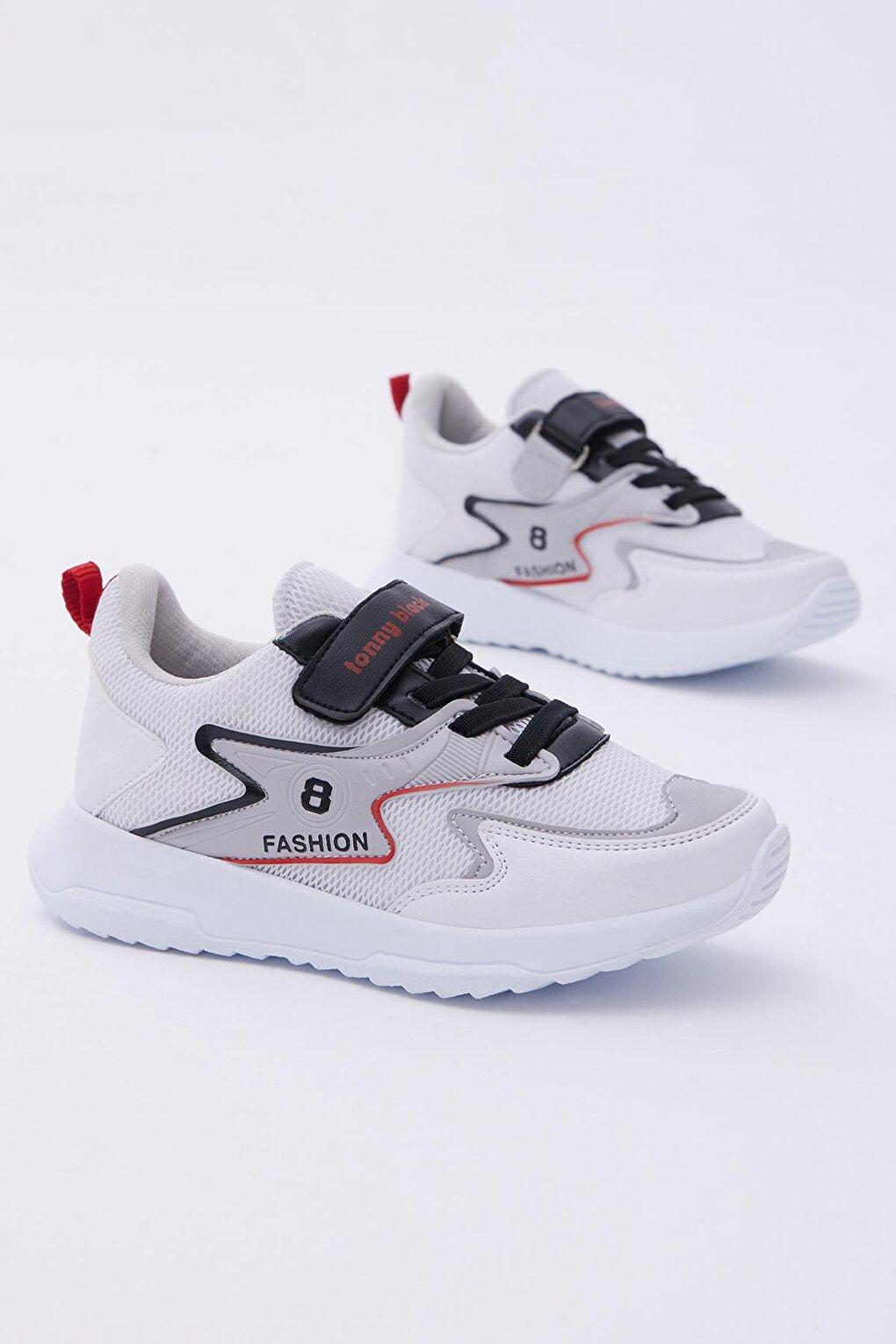 Children's Unisex White Black Comfortable Rubber Laced Velcro Sports Shoes