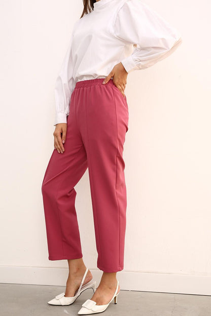 Rose Waist Elastic Wide Leg Trousers