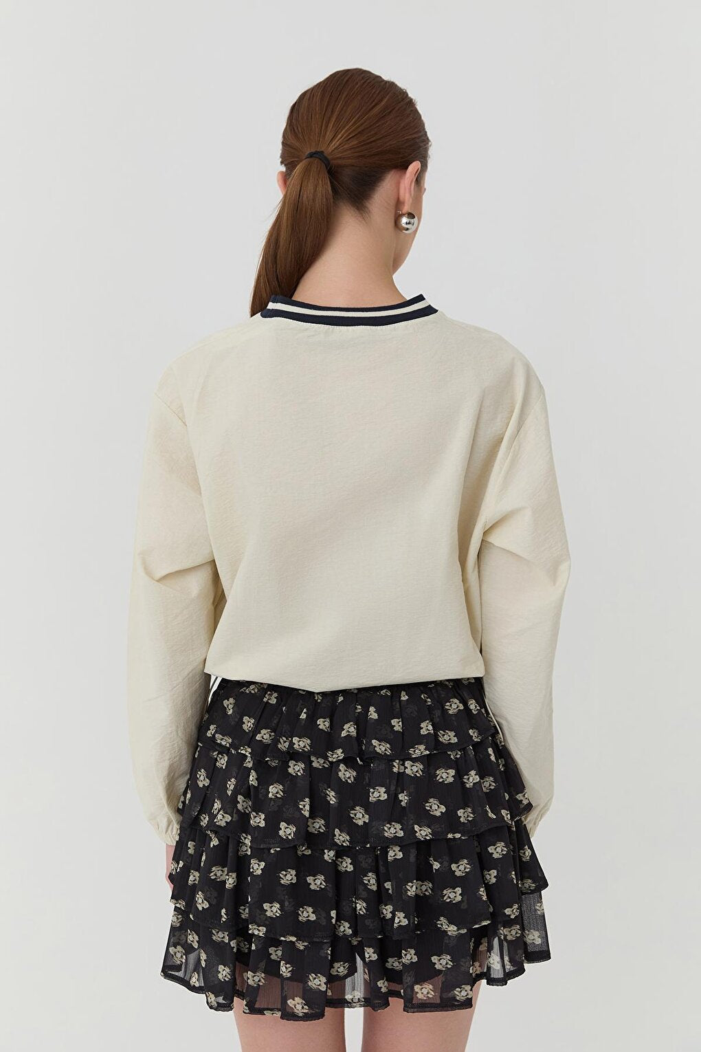 Printed Long Sleeve Blouse with Elastic Waist Light Stone