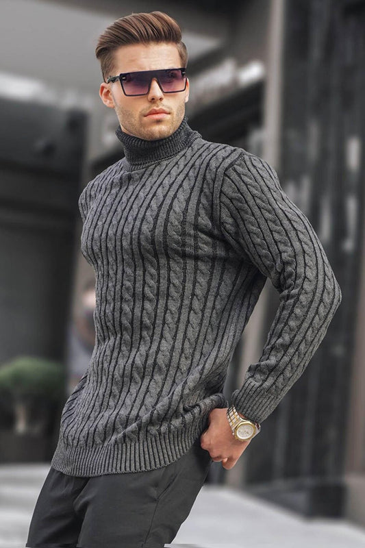 Anthracite Turtleneck Knitted Detailed Sweater 6317