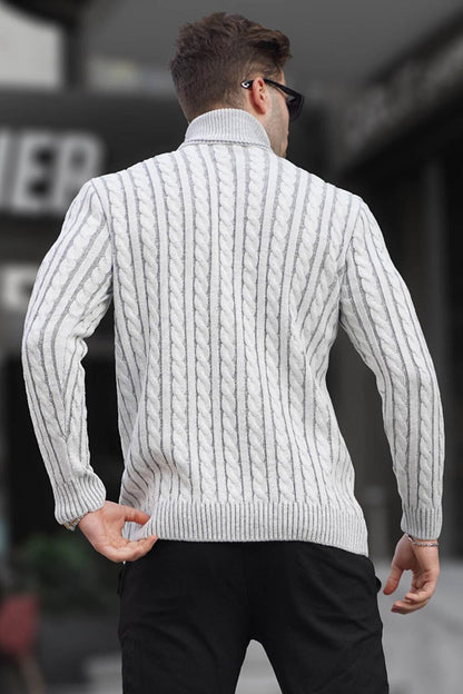 White Turtleneck Knitted Detailed Sweater 6317