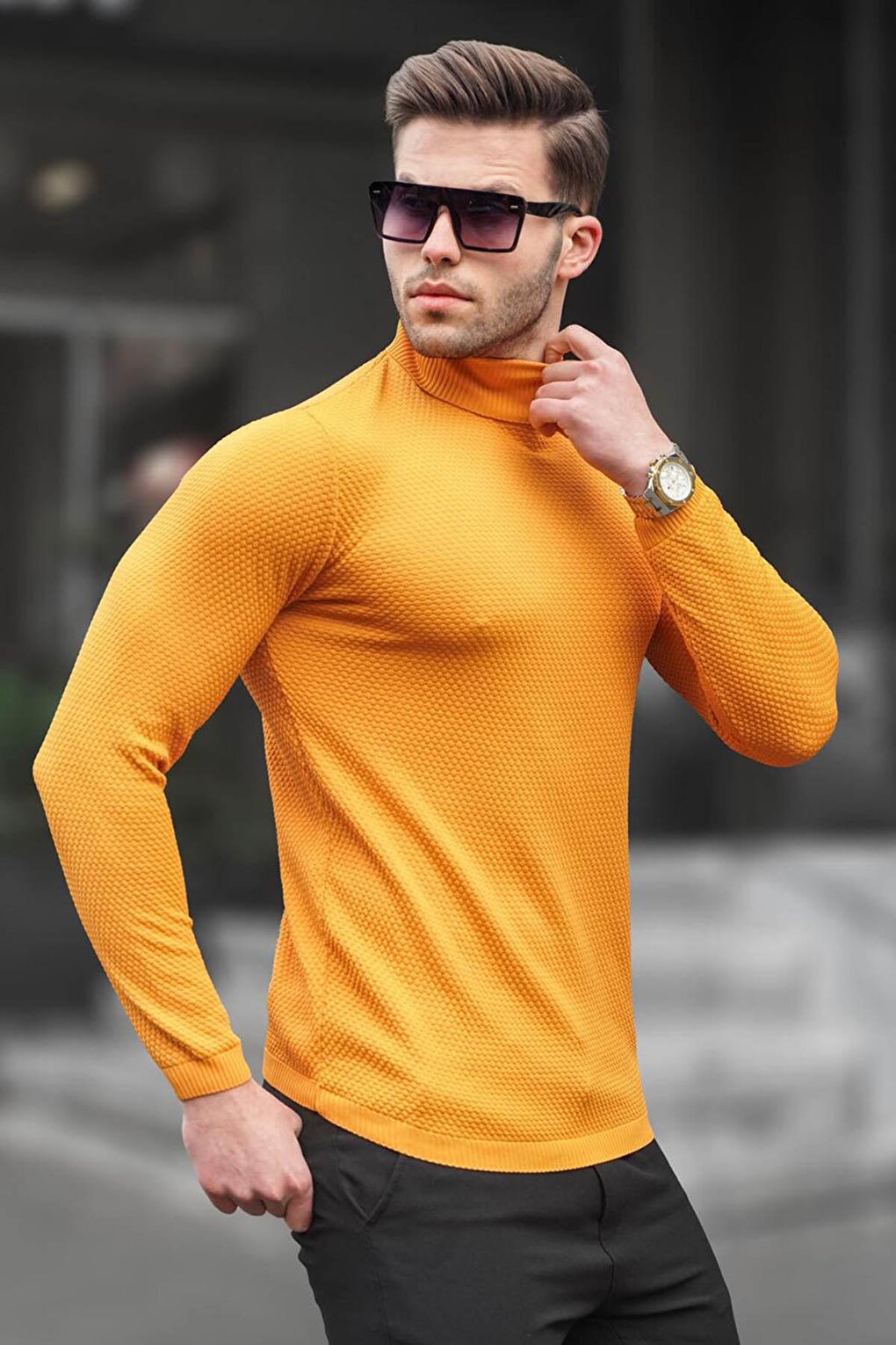 Mustard Turtleneck Men's Knitwear Sweater 6306