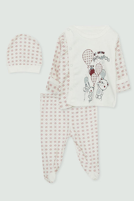 Balloon Printed Triple Baby Boy Hospital Set