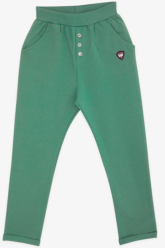 Boys' Sweatpants Basic Mint Green with Emblem (Age 4-8)