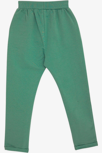 Boys' Sweatpants Basic Mint Green with Emblem (Age 4-8)