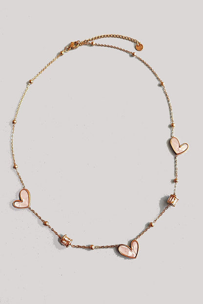 Stainless Steel Natural Mother of Pearl Heart Detailed Love Necklace