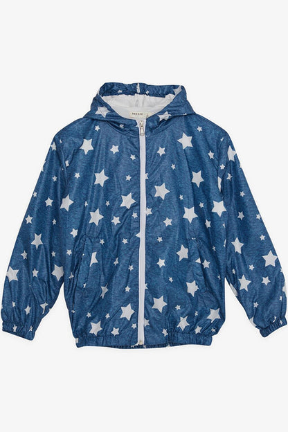 Boy's Raincoat Star Patterned Dark Blue (Age 8-10)