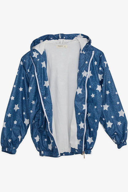 Boy's Raincoat Star Patterned Dark Blue (Age 8-10)