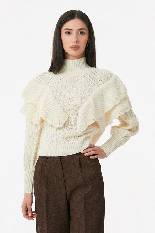 Ruffled Turtleneck Knitwear Sweater