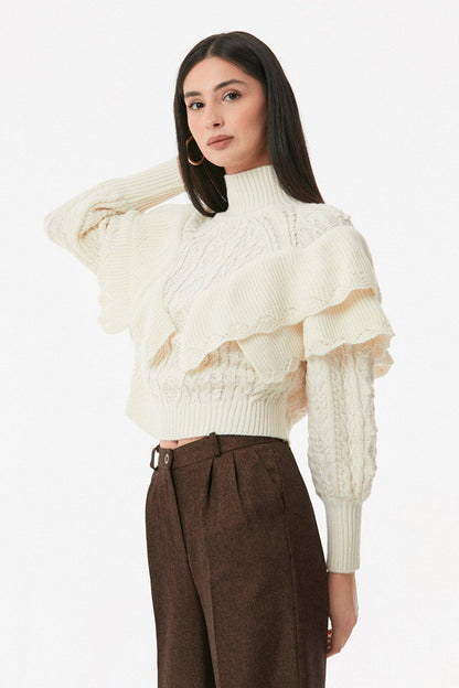 Ruffled Turtleneck Knitwear Sweater