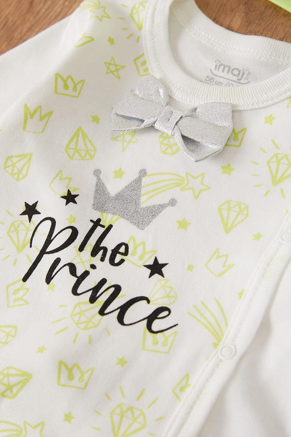 Pistachio Green Prince Printed Baby Boy 5-Piece Bodysuit Set with Hat 17524