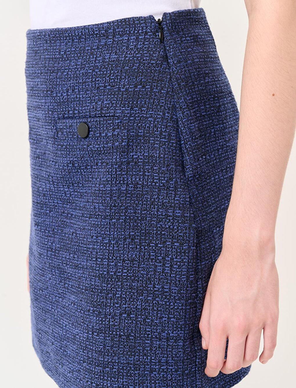 Navy Blue High Waist Mini Tweed Skirt