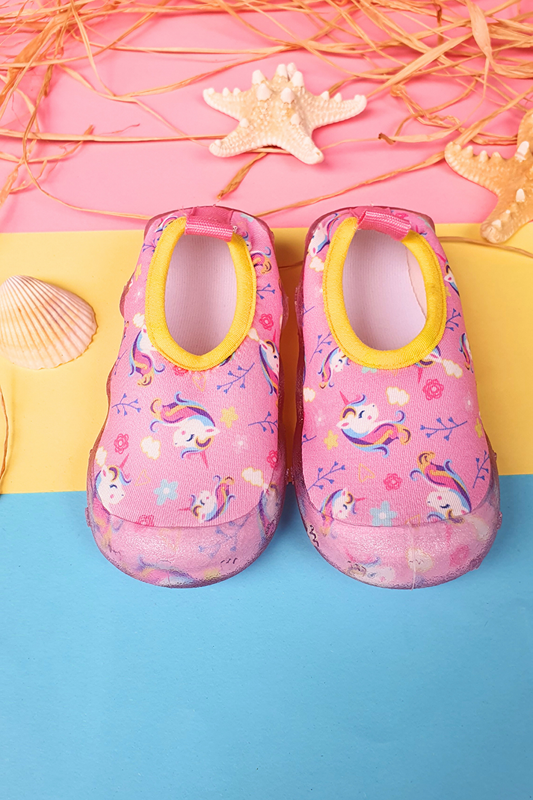 Unicorn Floral Pink Girl's Anti-Slip Sole Sea Shoes-F-7040