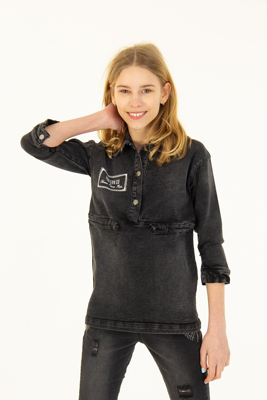 Girl's Ruffle Detailed Jean Shirt 3-14 Years