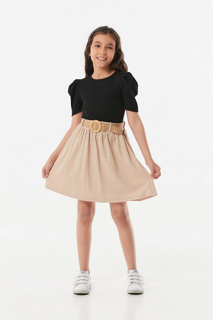 Bürümcük Fabric Wicker Belted Girl's Skirt