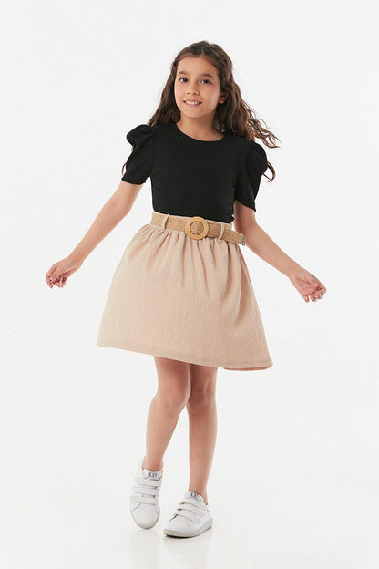 Bürümcük Fabric Wicker Belted Girl's Skirt