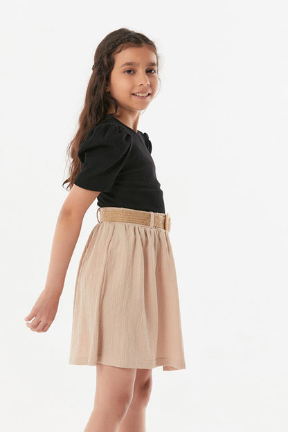 Bürümcük Fabric Wicker Belted Girl's Skirt