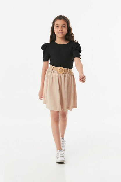 Bürümcük Fabric Wicker Belted Girl's Skirt