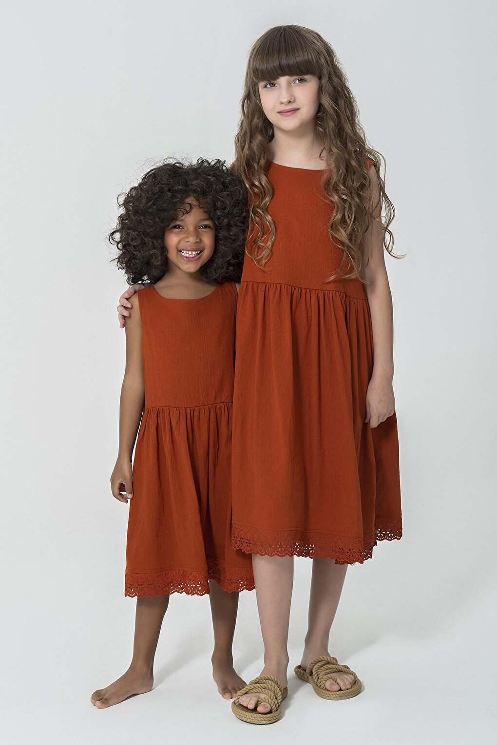 Organic Brick Dress with Lace Hem