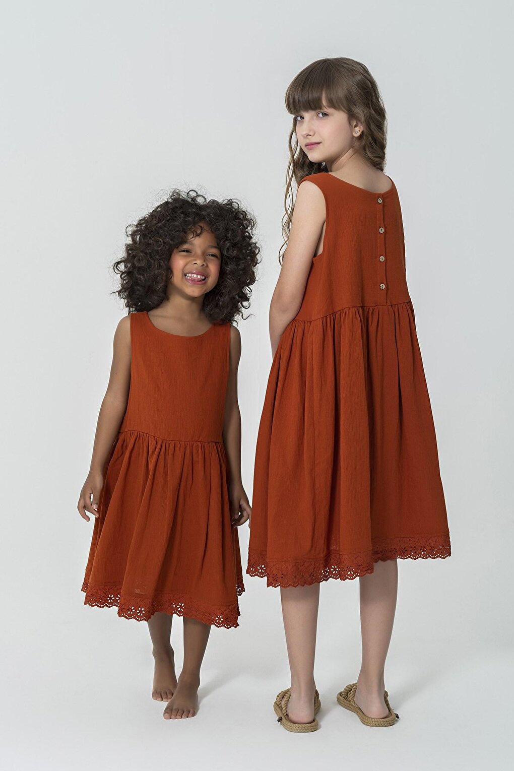 Organic Brick Dress with Lace Hem