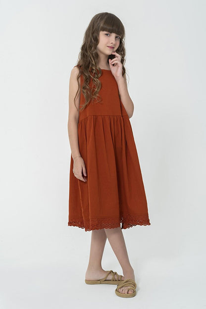 Organic Brick Dress with Lace Hem