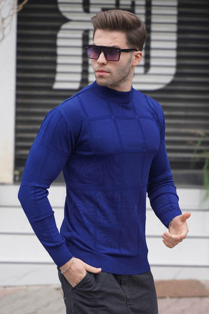 Indigo Color Turtleneck Knitwear Sweater 5784